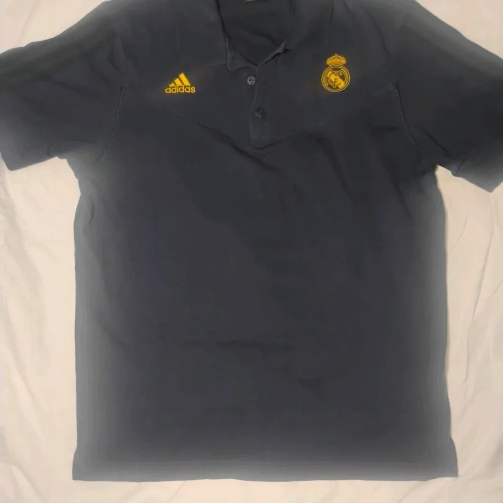 Adidas Real Madrid 3S Polo Shirt Men's Large Blue Short Sleeve Soccer Futbol‎